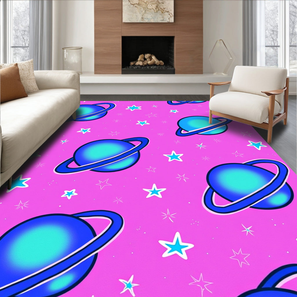 Purple Pink Space Planet Star Rug