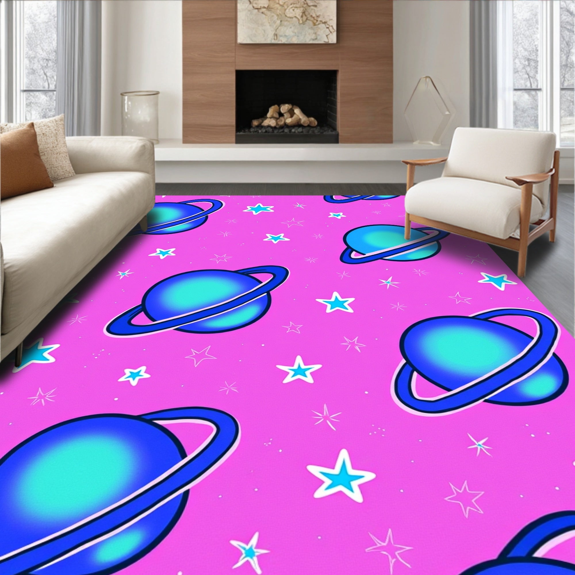 Purple Pink Space Planet Star Rug