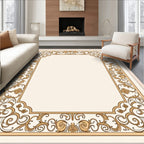 Ornate Gold Scrollwork Floral Border Rug
