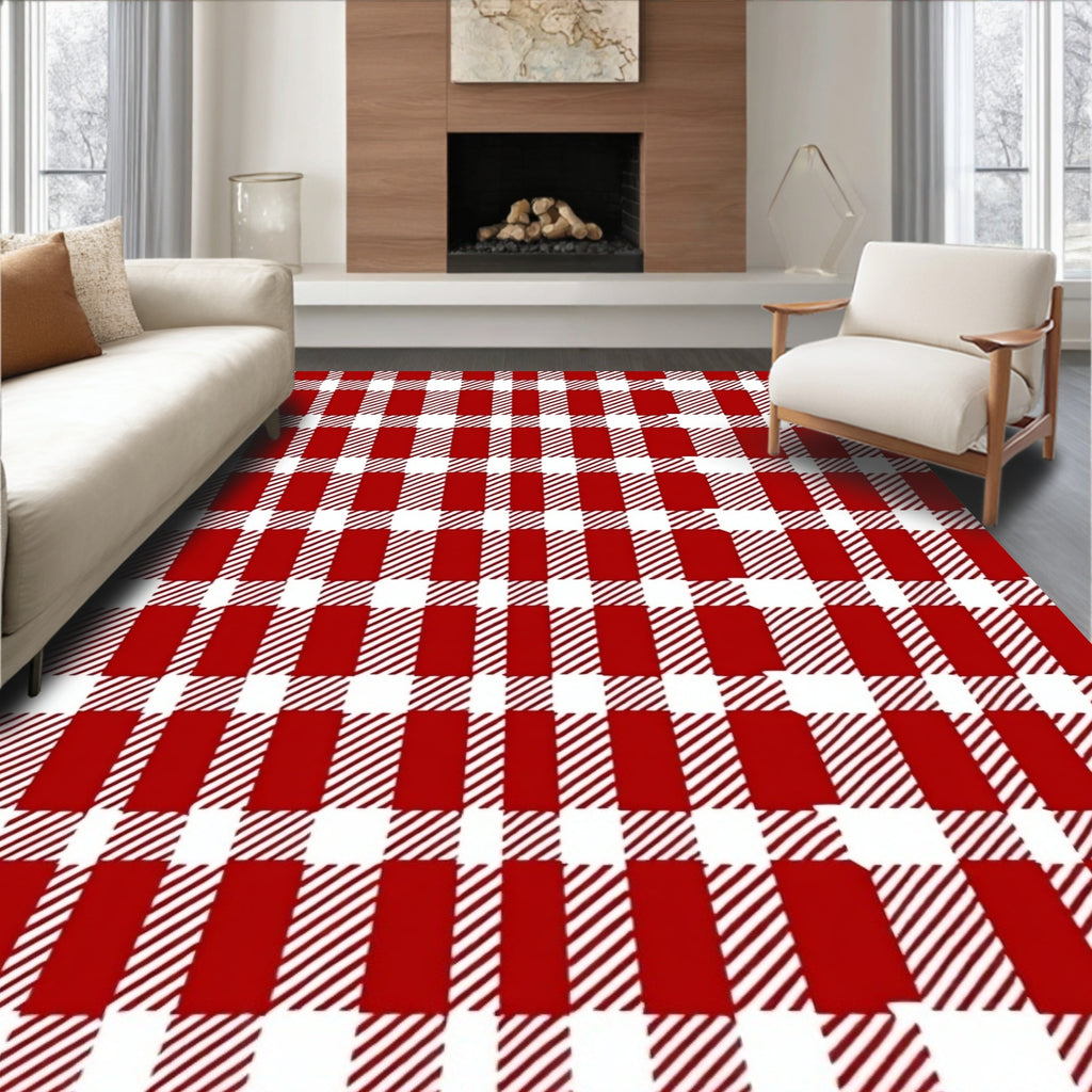 Red White Gingham Checkered Pattern Rug