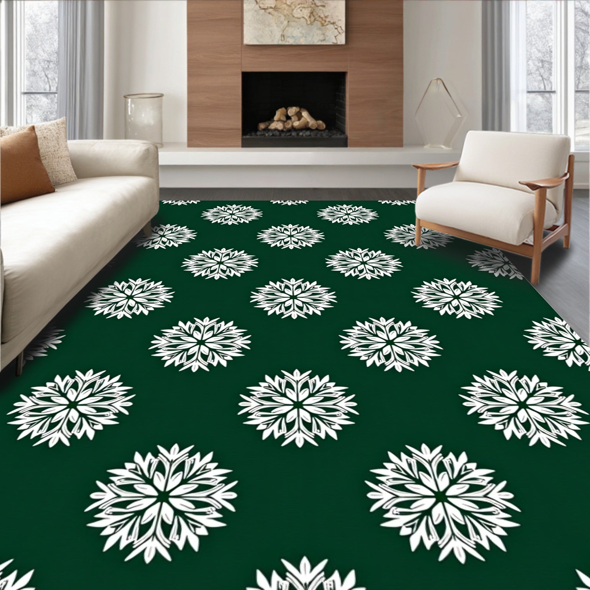White Starburst Floral Pattern Rug