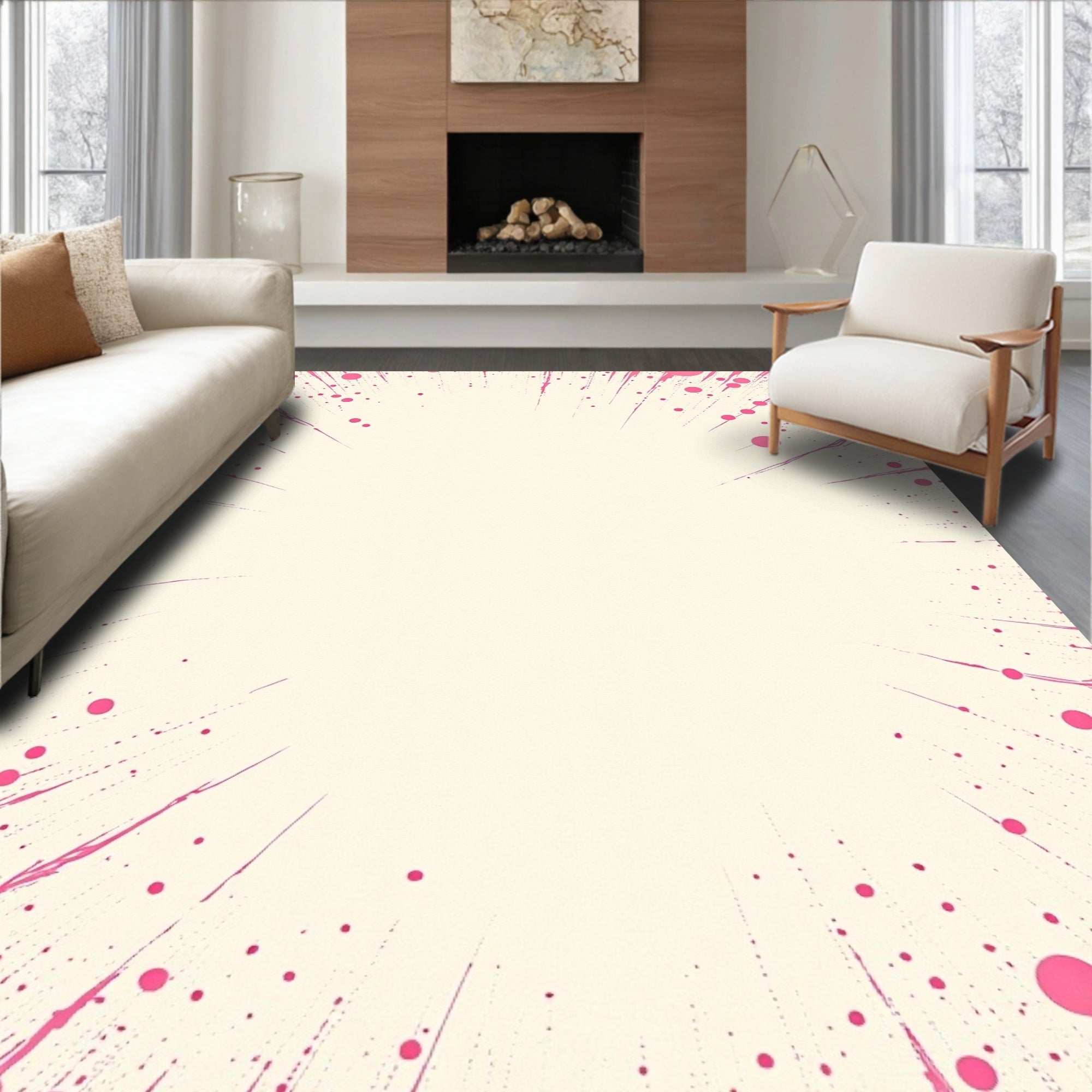 Abstract Pink Splatter Burst Rug