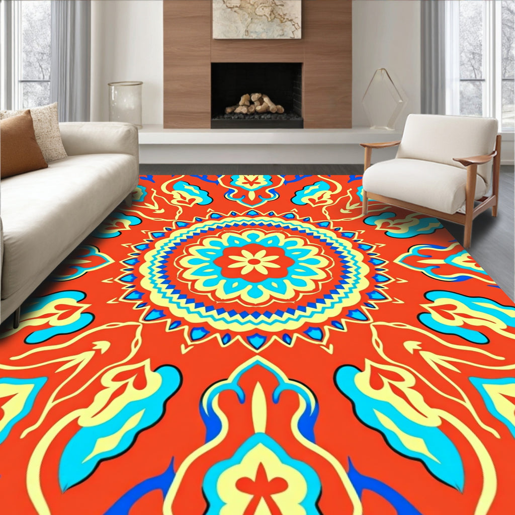 Vibrant Floral Mandala Inspired Pattern Rug