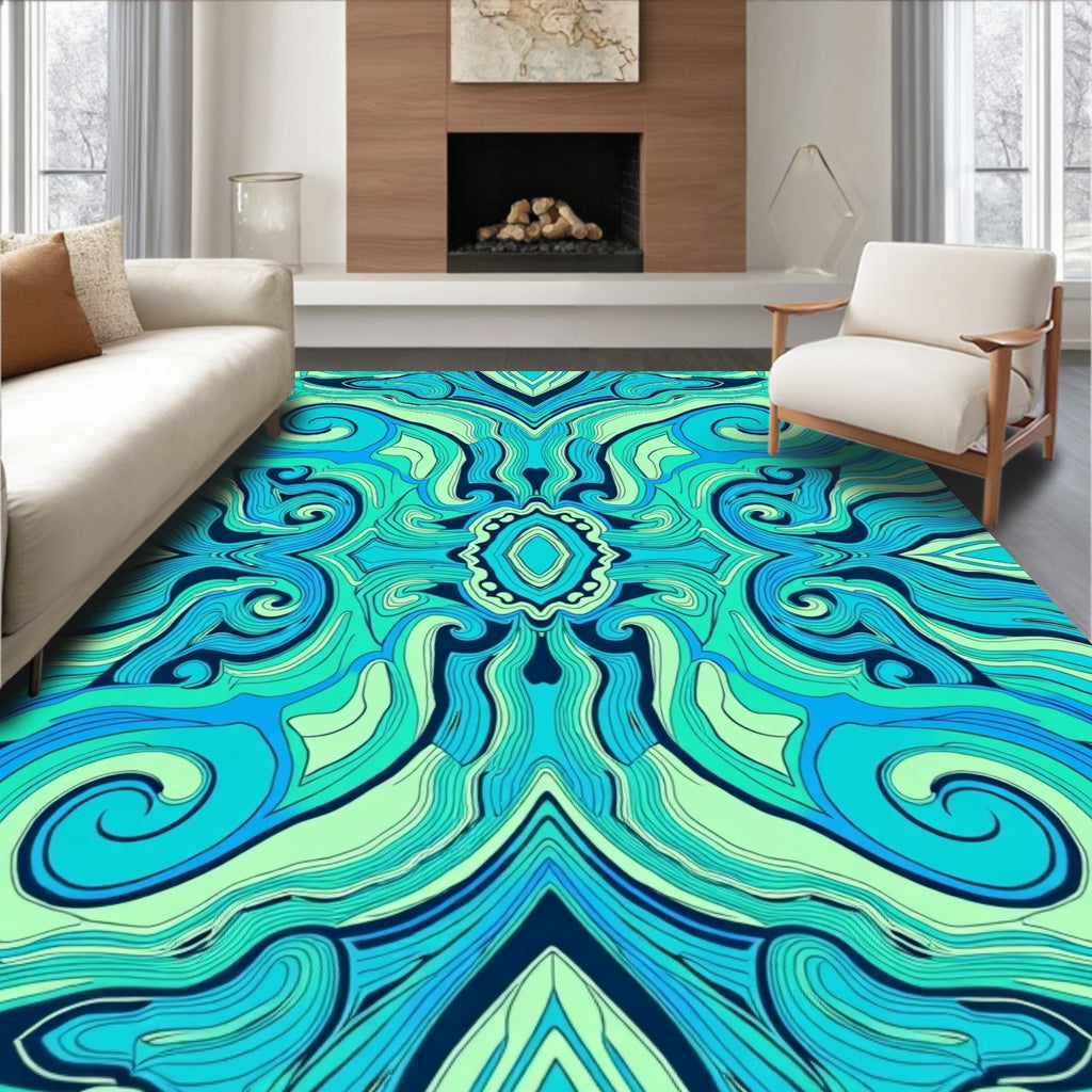 Oceanic Swirls Waves Pattern Rug