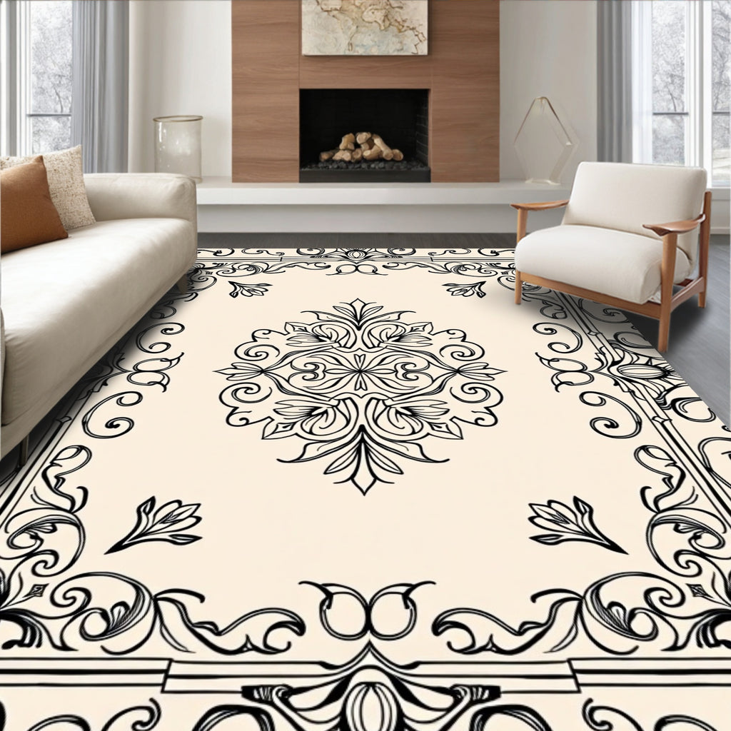 Elegant Floral Scrollwork Decorative Rug