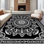 Intricate Black White Floral Mandala Design Rug