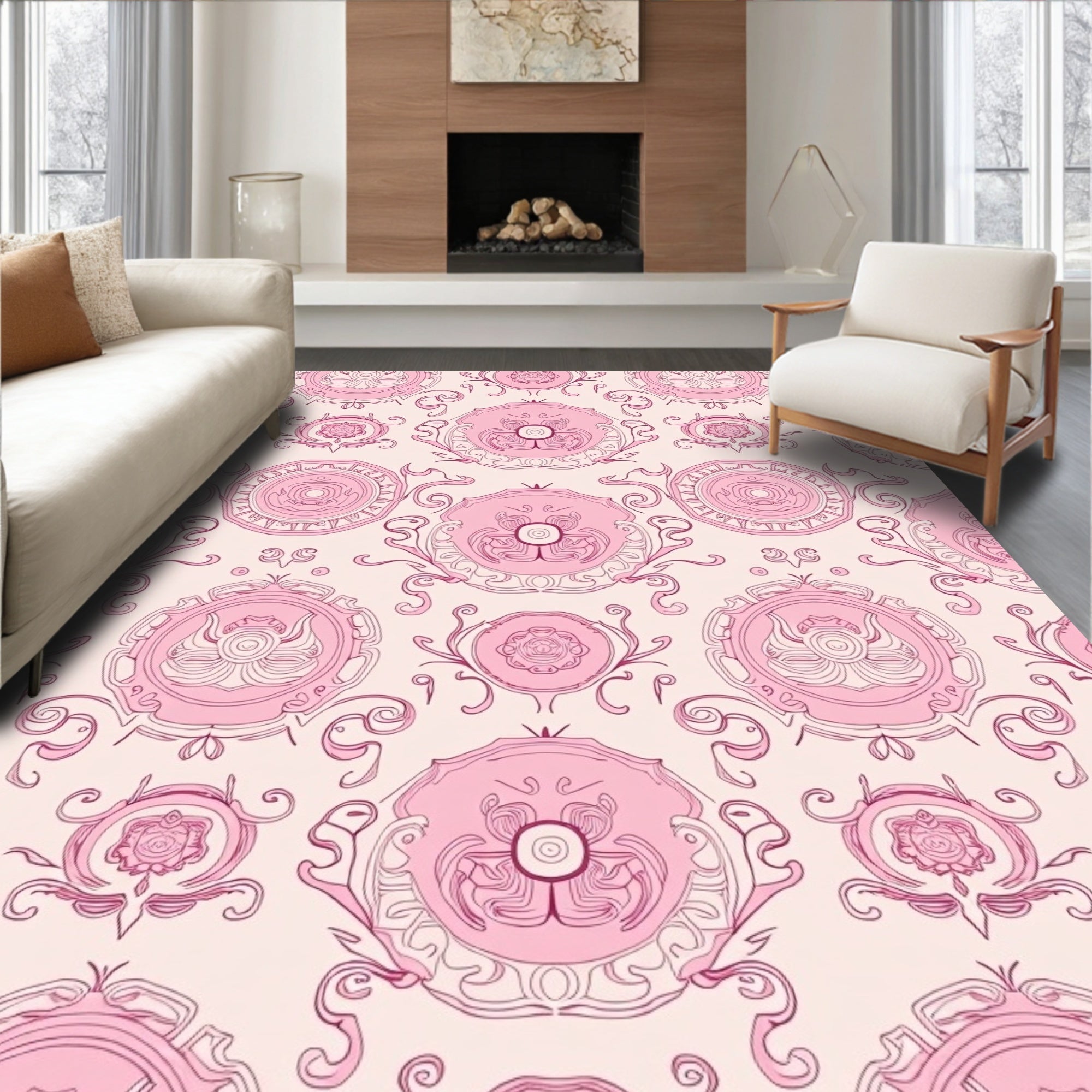 Pink Floral Medallion Pattern Rug