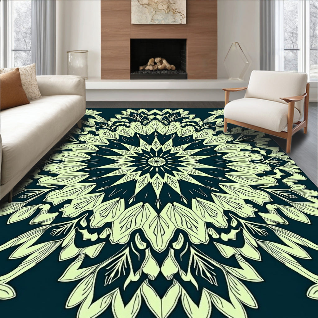 Floral Mandala Design With Leaf Motifs Rug