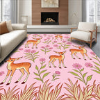 Whimsical Deer and Floral Pattern Rug