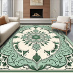 Elegant Green Floral Medallion Pattern Rug