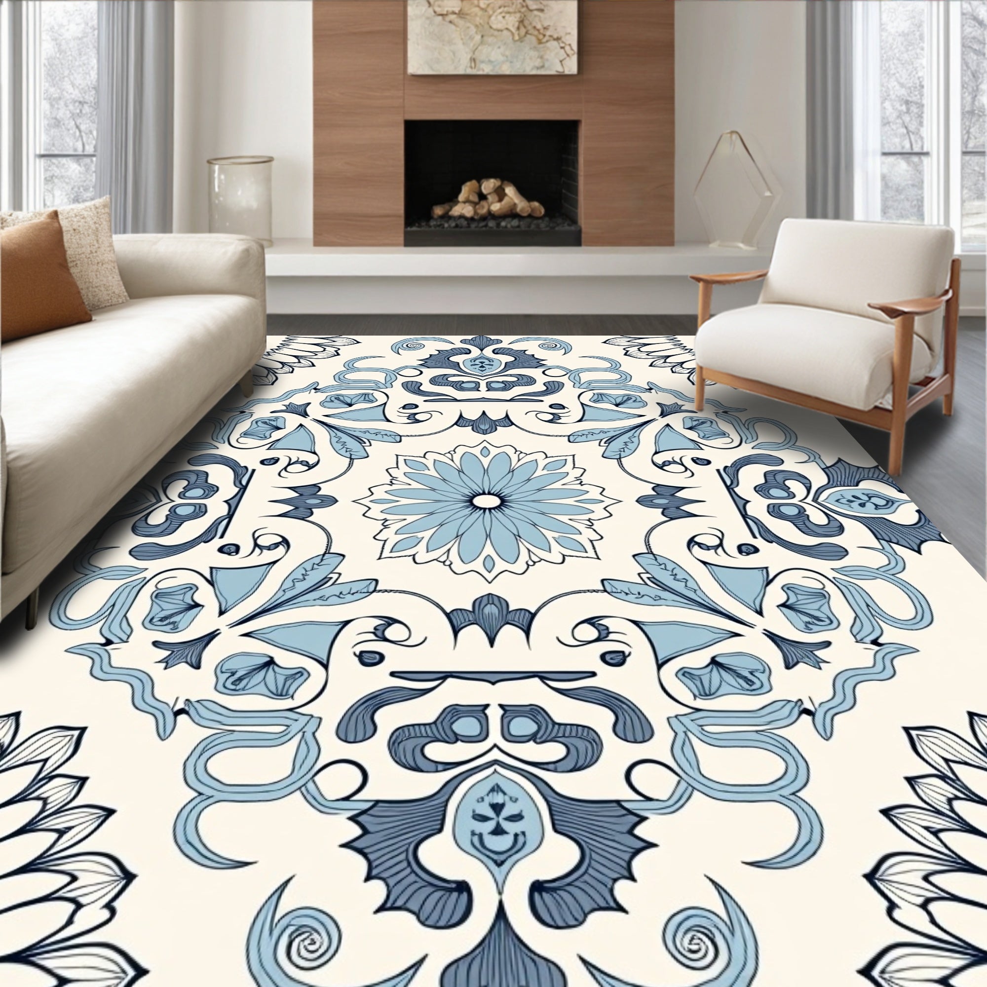 Ornate Floral Scrollwork Pattern Rug