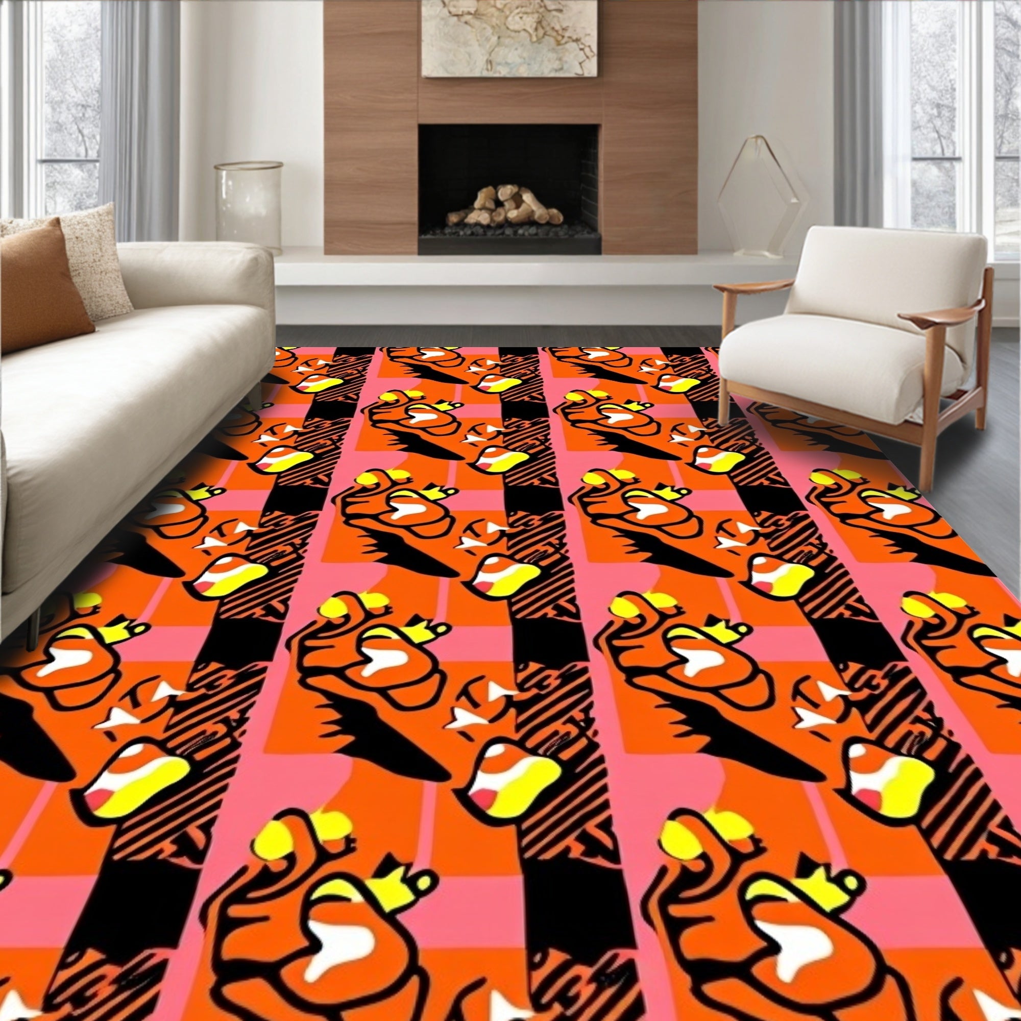 Bold Orange Pink Graphic Pattern Rug
