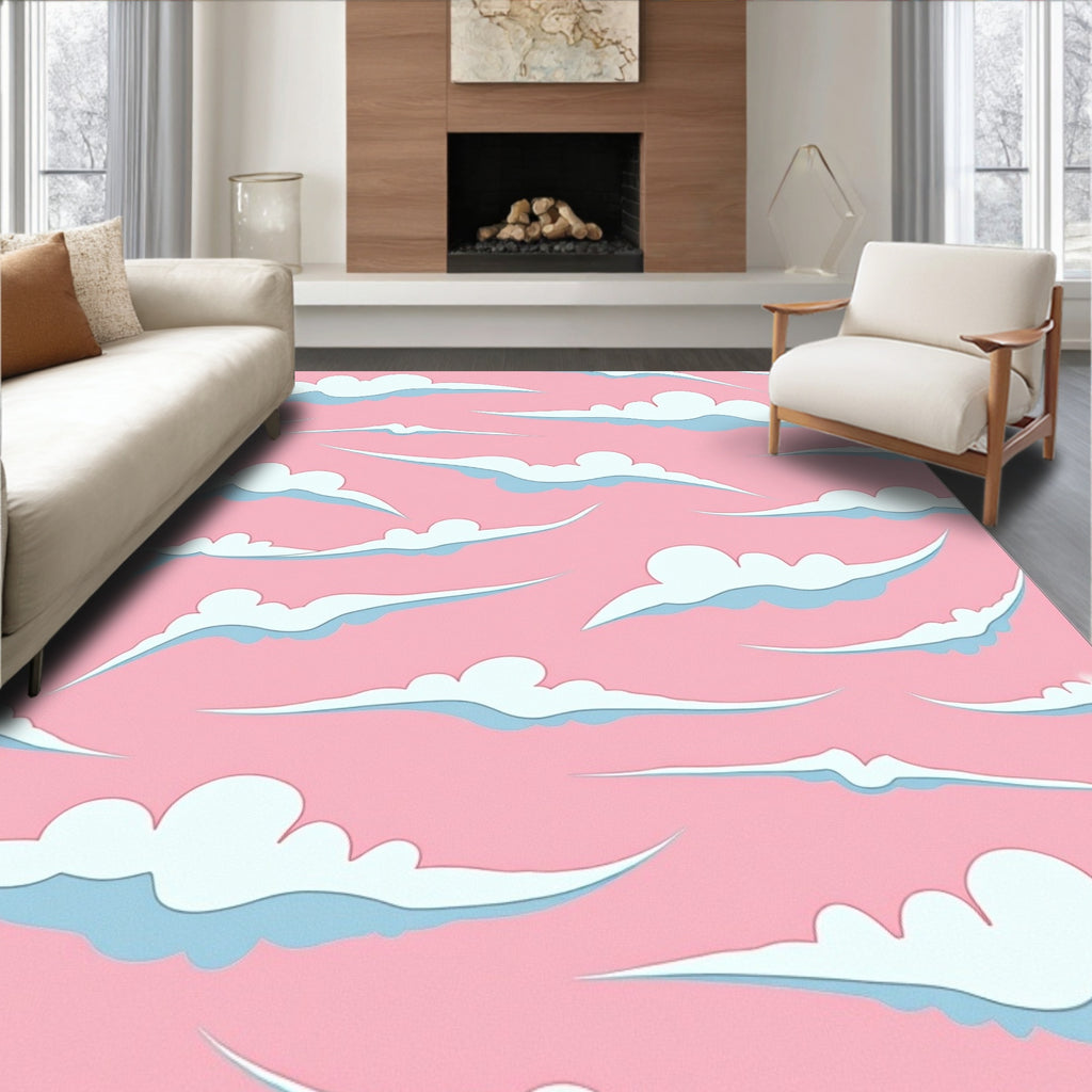 Whimsical Cloud Patterned Pink Blue Rug