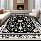 Classic Black White Floral Pattern Rug