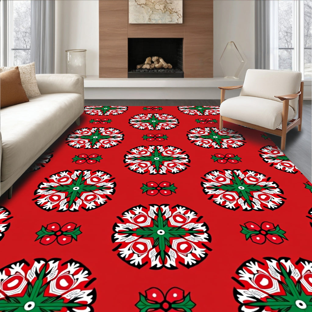 Bold Red Green Floral Mandala Repeat Rug