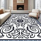 Black 2 White Swirl Floral Design Rug