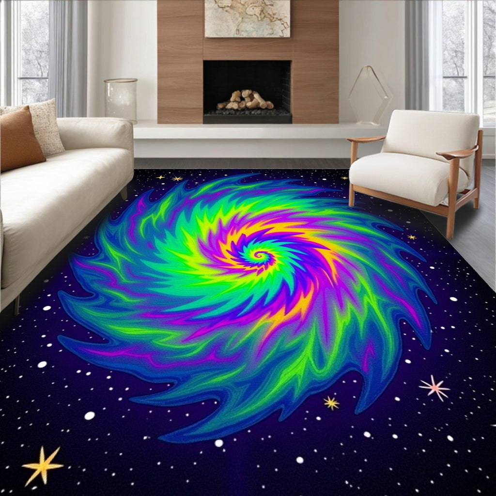 Vibrant Psychedelic Swirl Galaxy Rug