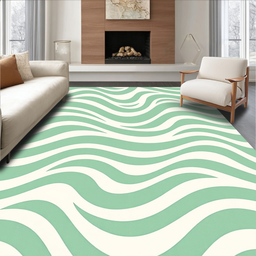 Aqua Cream Abstract Swirl Pattern Rug