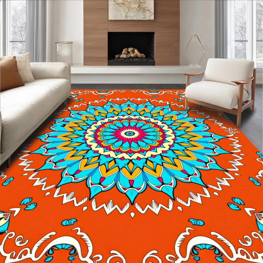 Vibrant Floral Mandala Pattern Rug