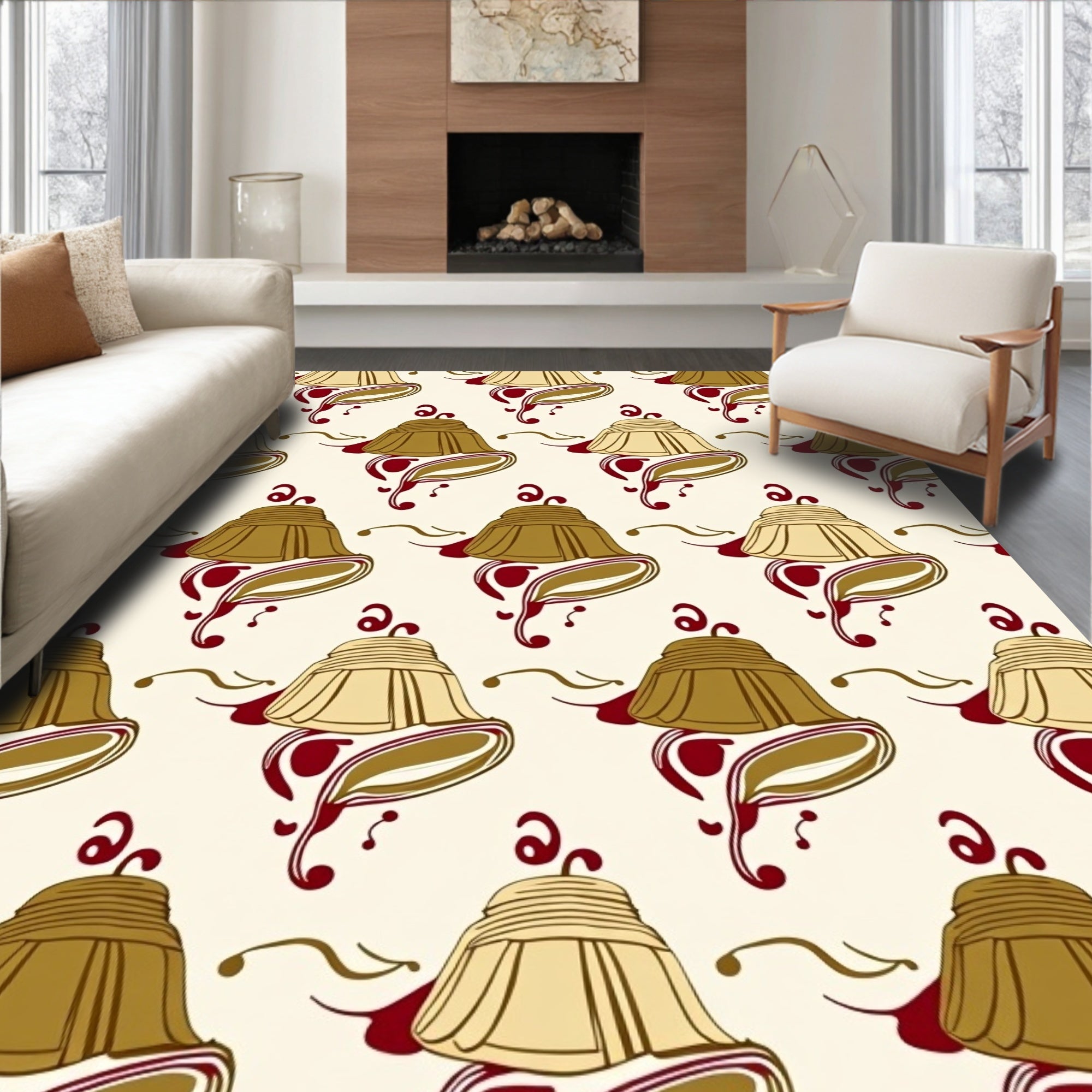 Art Nouveau Bells Swirls Pattern Rug
