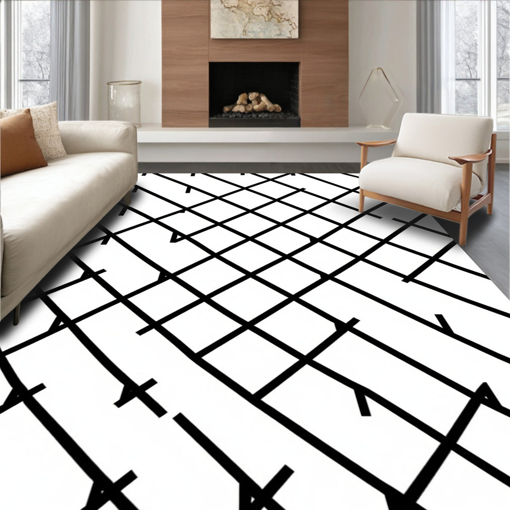 Monochromatic Interlocking Grid Pattern Rug