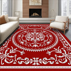 Intricate Red White Mandala Pattern Rug
