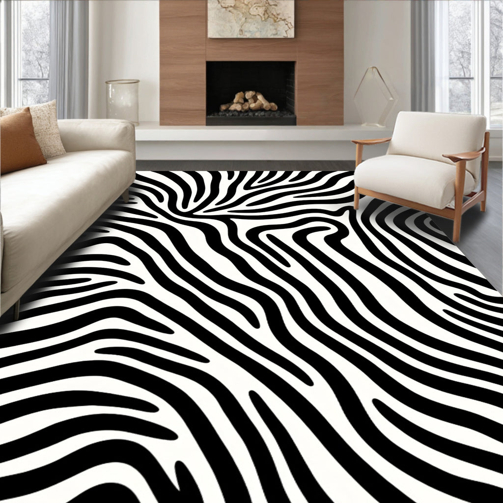 Bold Black White Zebra Stripe Pattern Rug
