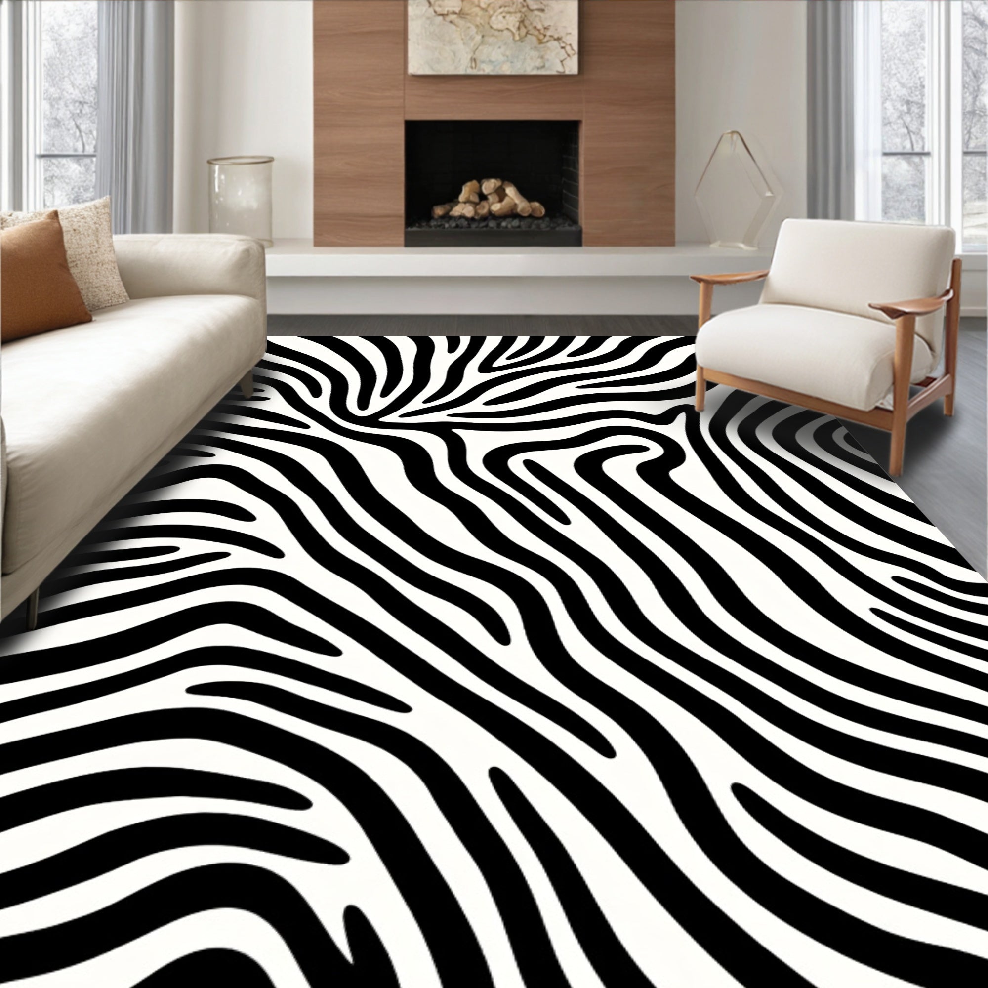 Bold Black White Zebra Stripe Pattern Rug
