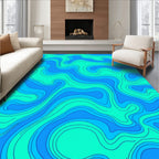 Blue Teal Topographic Wave Pattern Rug