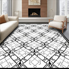 Monochrome Geometric Scrollwork Pattern Rug