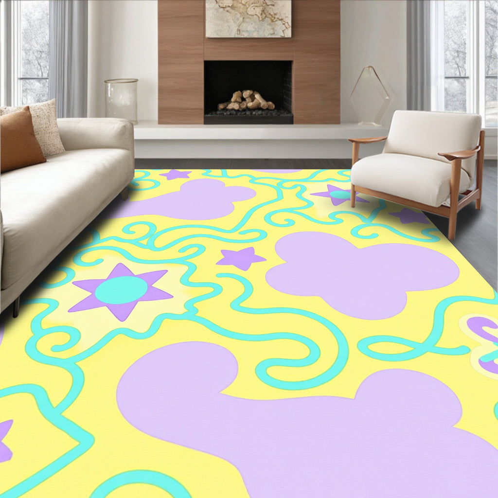 Playful Stars Swirls Abstract Rug