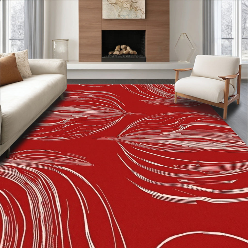 Red Abstract Swirl Pattern Rug