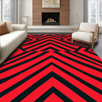 Bold Red Black Geometric Stripes Rug