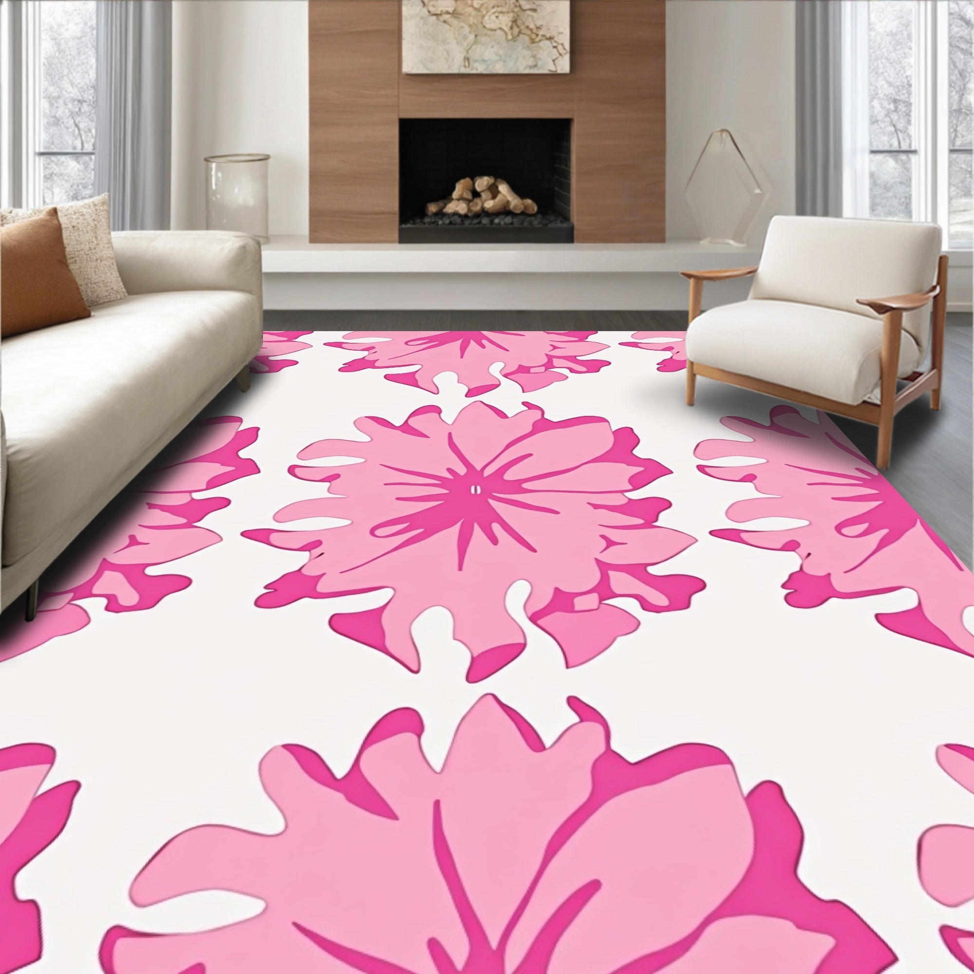Pink Floral Burst Pattern Rug