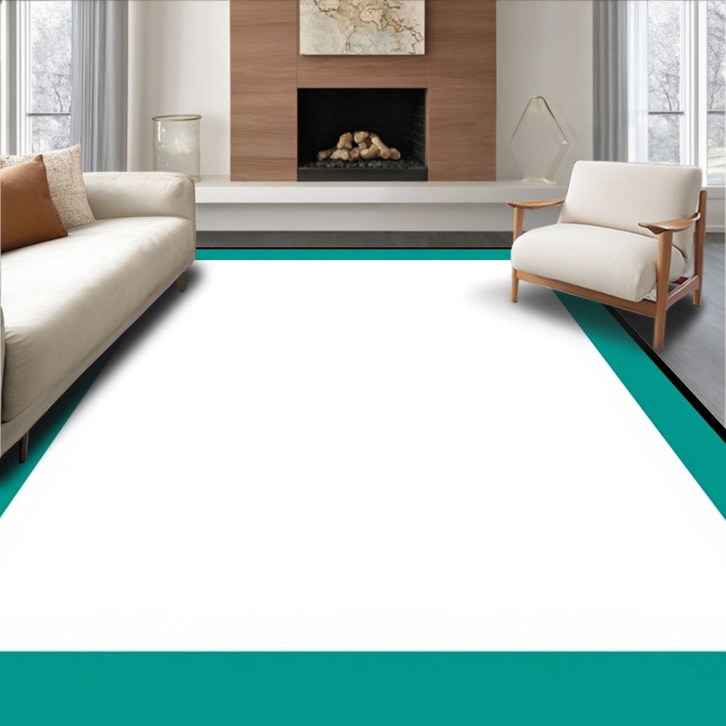 Bold Teal Bordered Square Design Rug