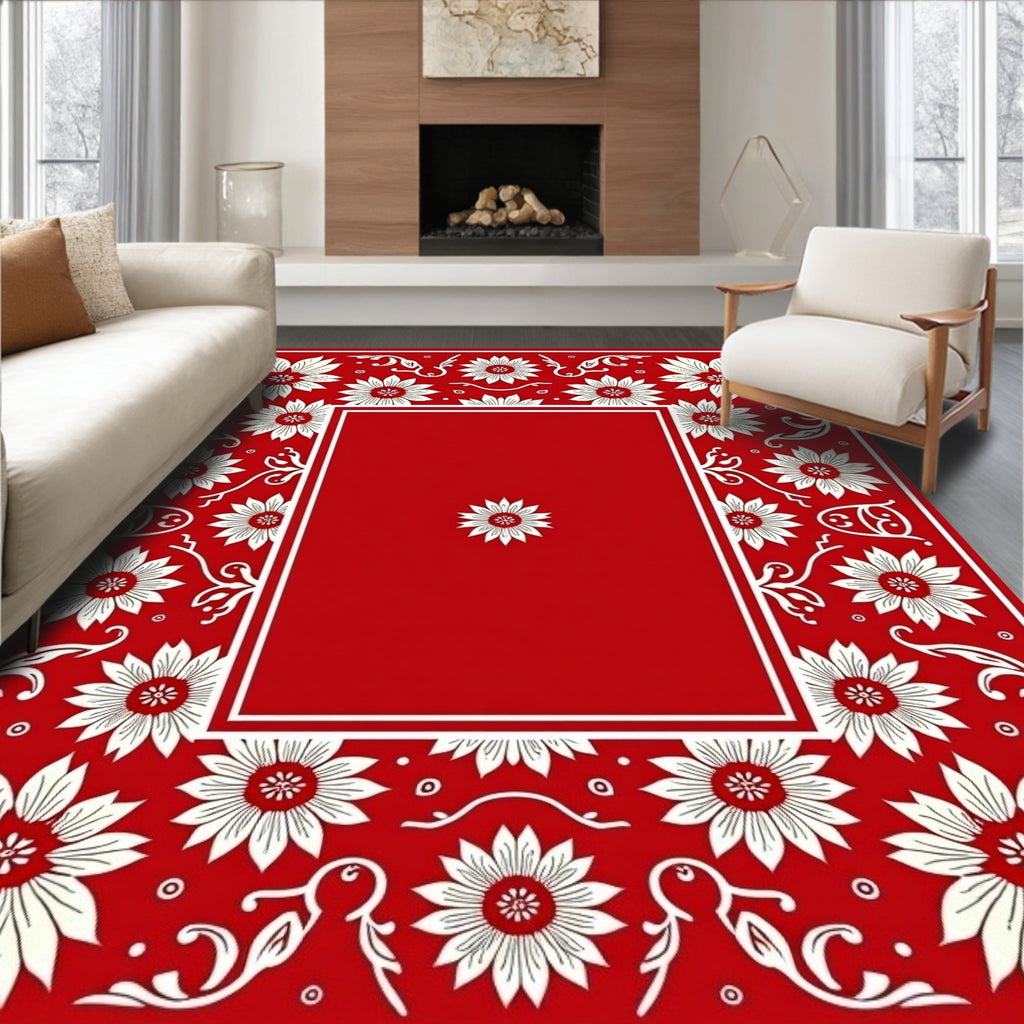 Floral Border Pattern Artwork Rug