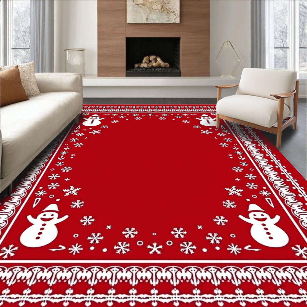 Snowman Snowflake Festive Whimsical Pattern Rug