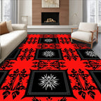 Bold Red Black White Geometric Pattern Rug