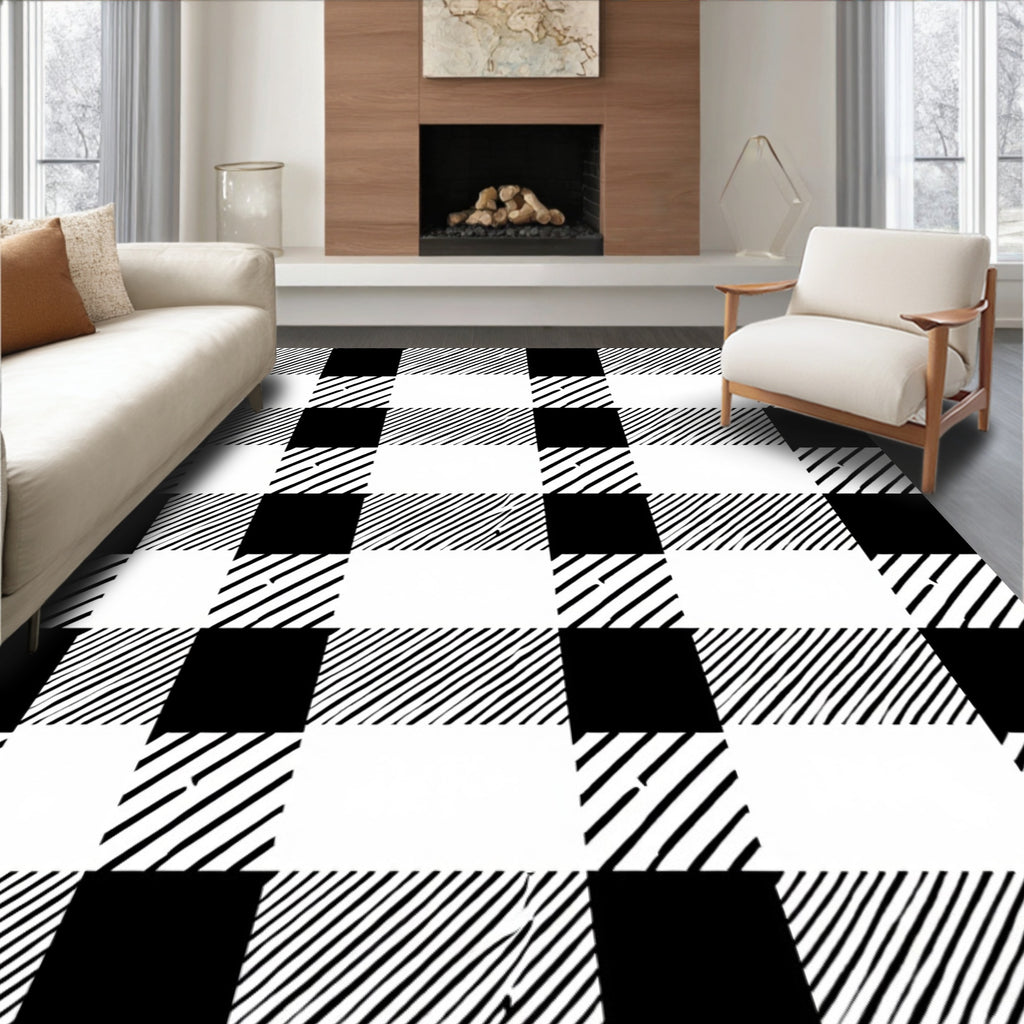 Classic Black White Buffalo Check Rug