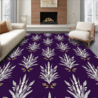 Ornate White Feather Gold Swirl Pattern Rug