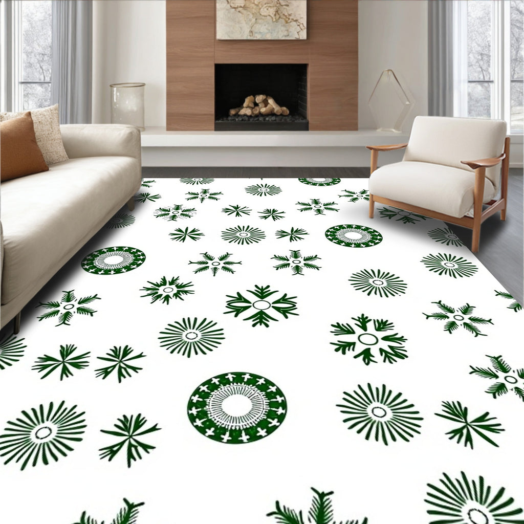 Dark Green Snowflake Scatter Rug