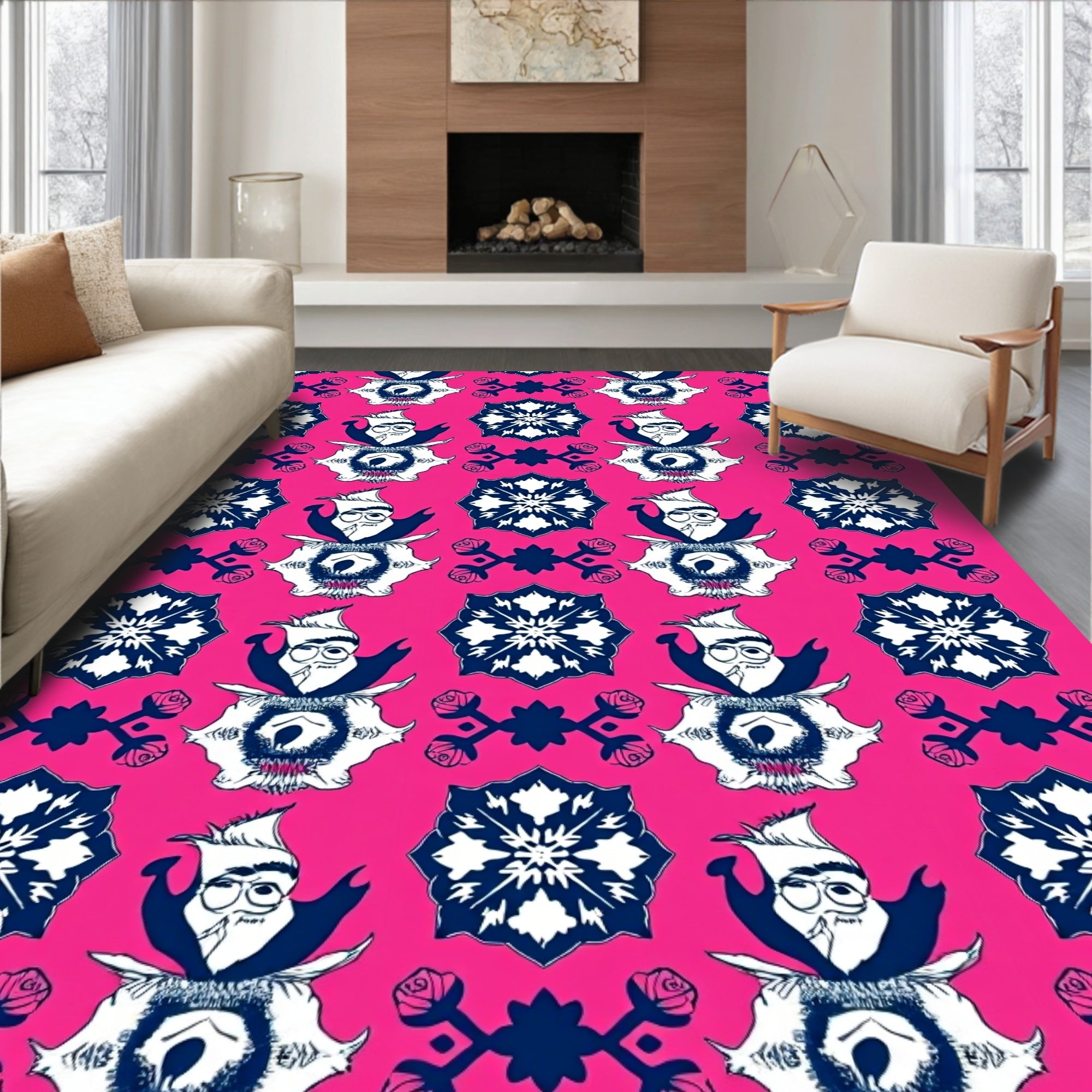Whimsical Bird Floral Motif Rug