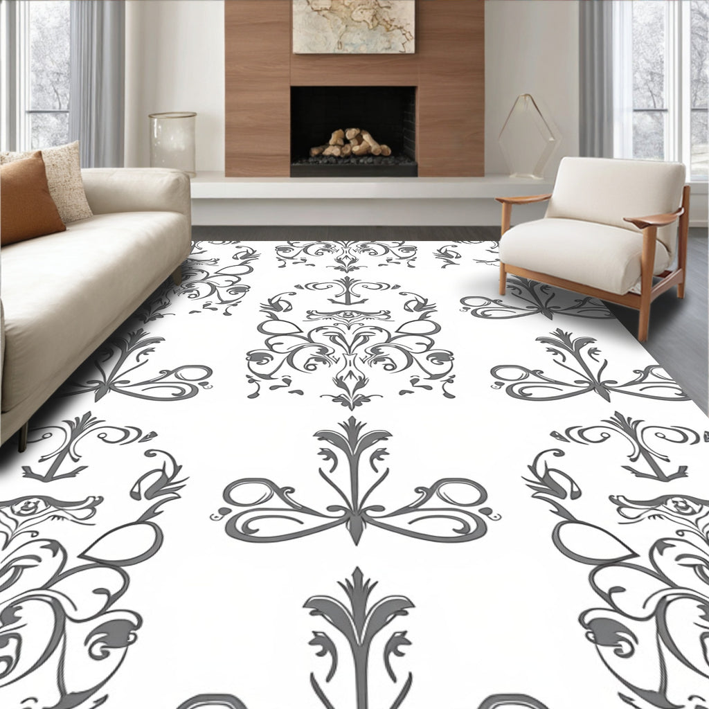 Elegant Scrollwork Damask Pattern Rug