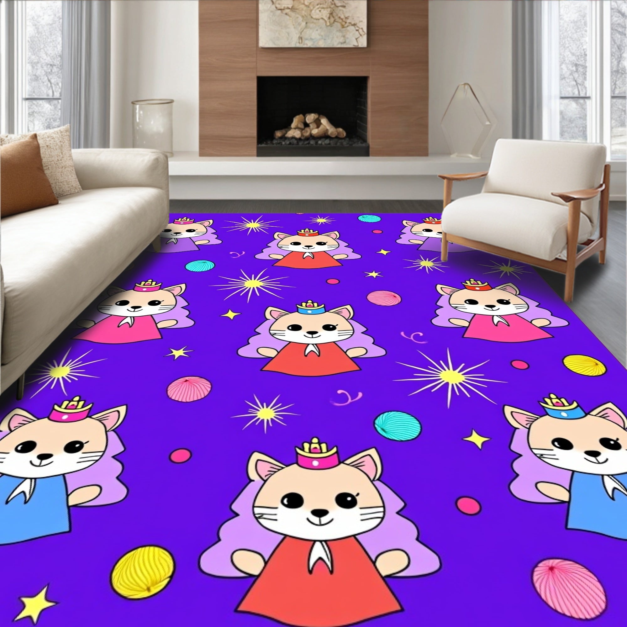 Cute Cat Princess Star Pattern Rug