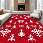 Festive Red White Trees Snowflakes Rug