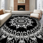 Intricate Black White Mandala Design Rug