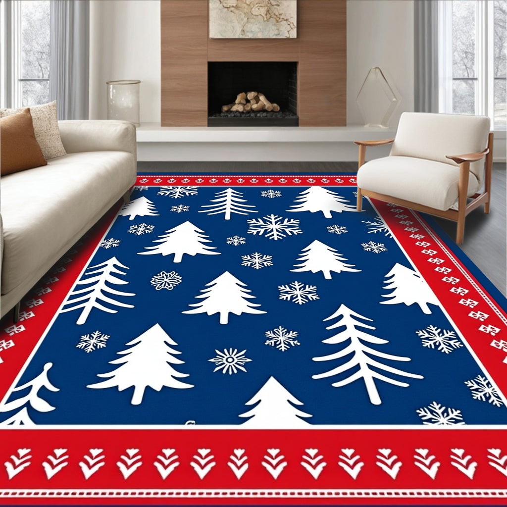 Winter Trees Snowflakes Pattern Rug
