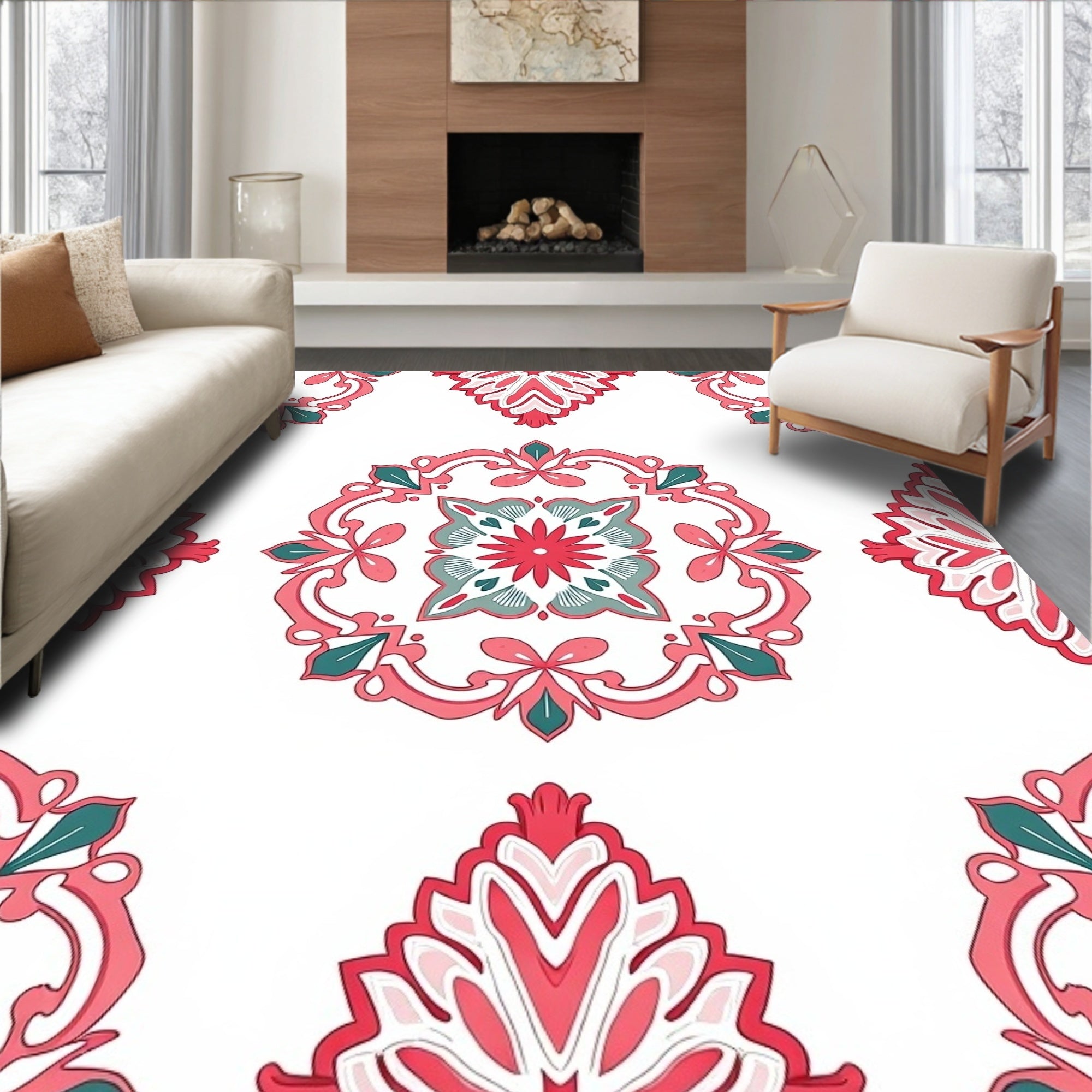 Ornate Medallion Floral Pattern Rug