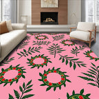 Green Leafy Branches with Red Berries Rug