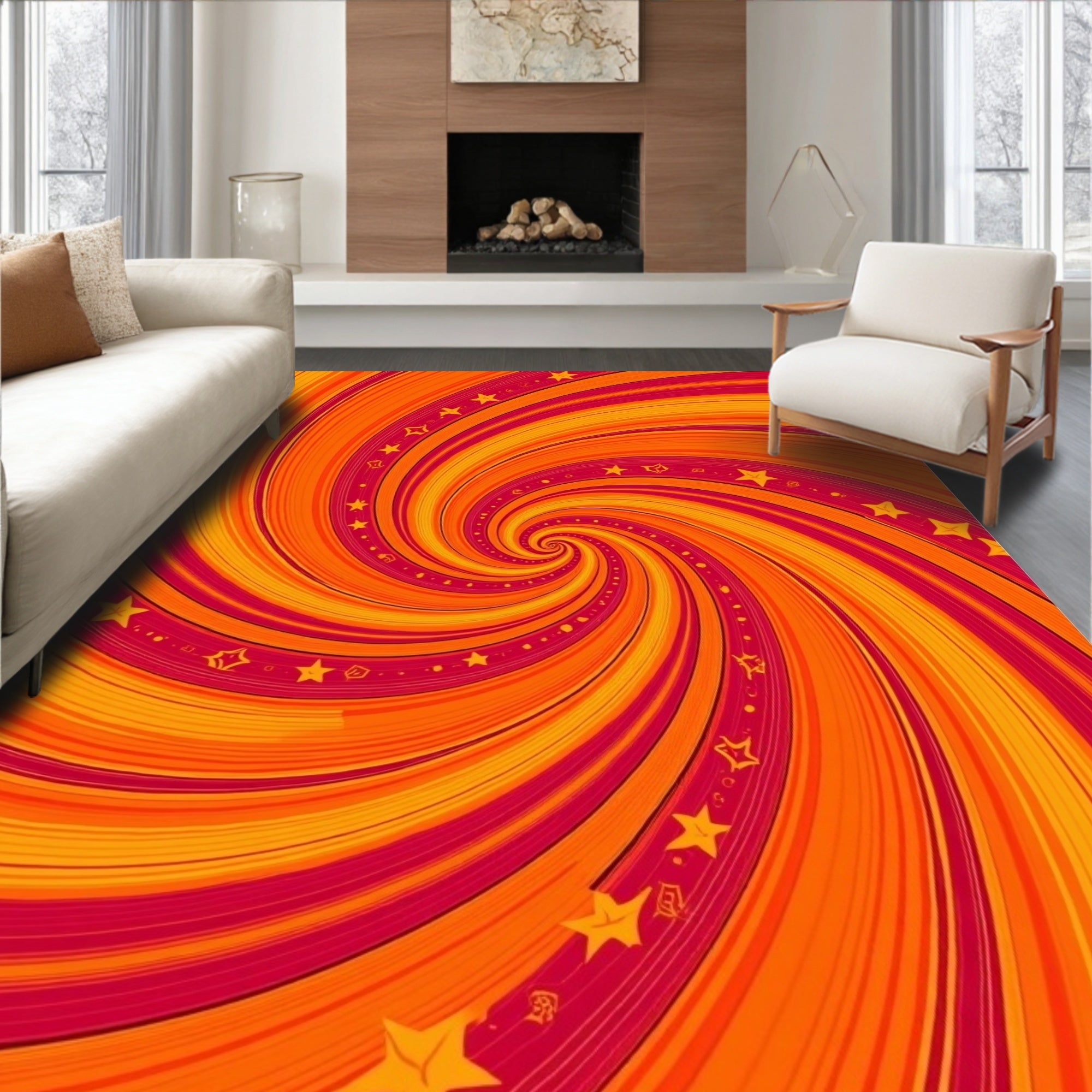 Vibrant Spiral Swirl Star Pattern Rug
